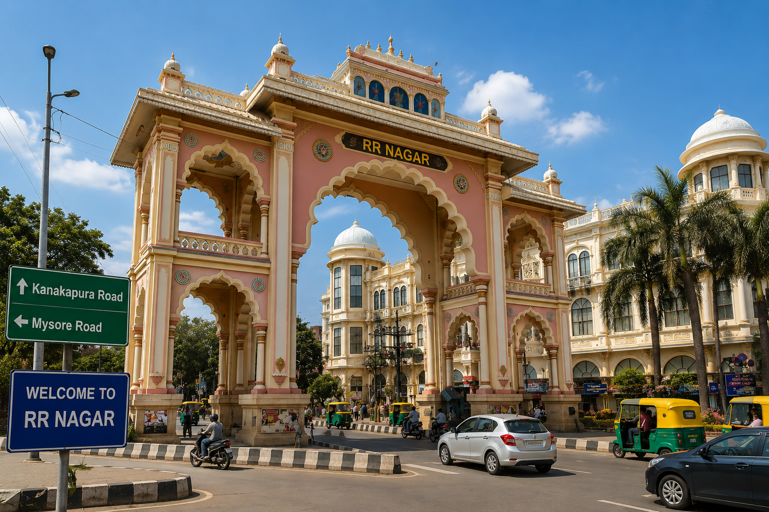 Established residential neighbourhood streetscape in RR Nagar, Bengaluru